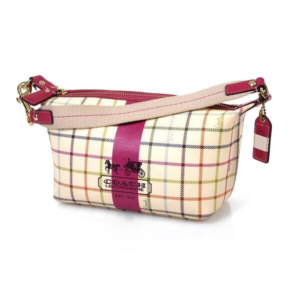 Coach Multicolor Coated Canvas Leather Trim Stripe Zipper Hobo Handbag Purse